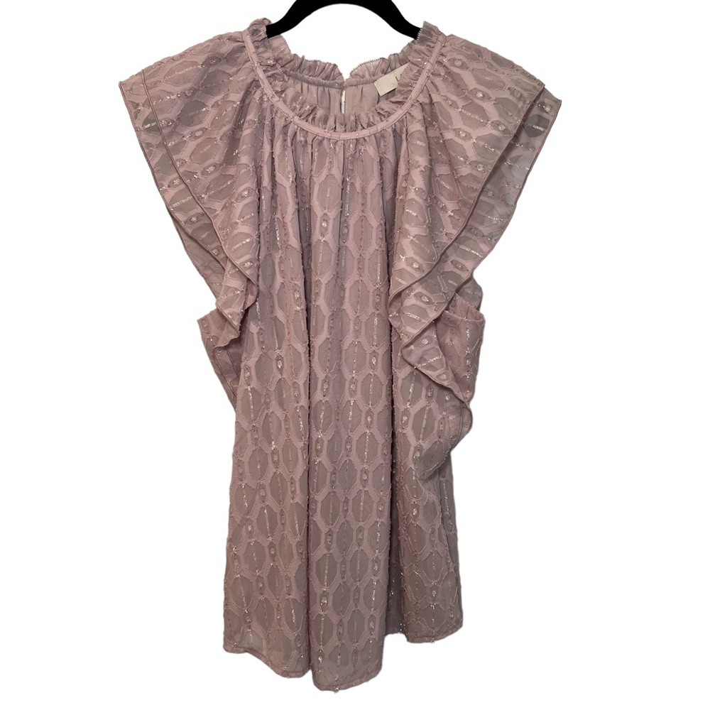LOFT Women Light Dusty Pink and Silver Accent Ruffle Blouse - XL